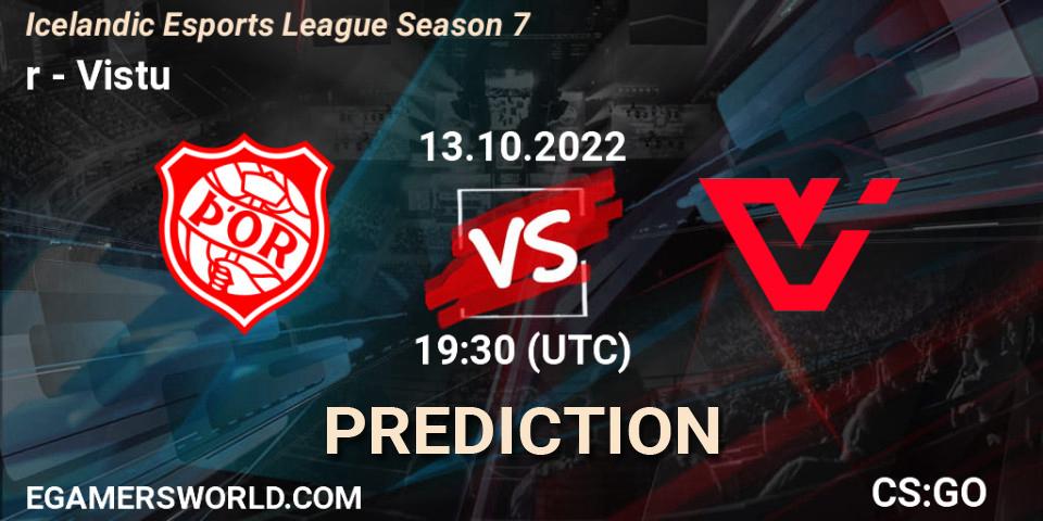 Þór contre Viðstöðu : prédiction de match. 13.10.2022 at 22:30. Counter-Strike (CS2), Icelandic Esports League Season 7