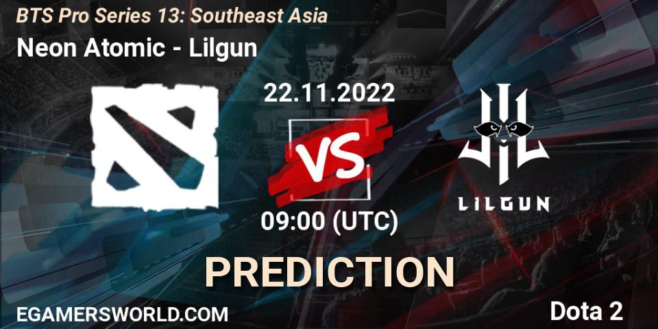 Neon Atomic contre Lilgun : prédiction de match. 22.11.22. Dota 2, BTS Pro Series 13: Southeast Asia
