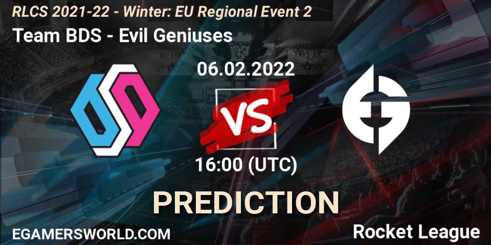 Team BDS contre Evil Geniuses : prédiction de match. 06.02.2022 at 16:00. Rocket League, RLCS 2021-22 - Winter: EU Regional Event 2