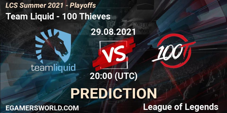 Team Liquid contre 100 Thieves : prédiction de match. 29.08.2021 at 20:00. LoL, LCS Summer 2021 - Playoffs