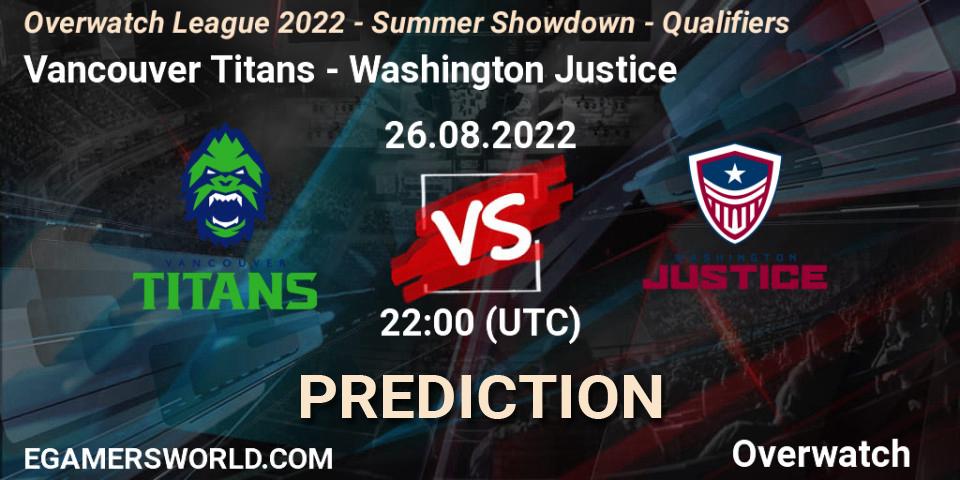 Vancouver Titans contre Washington Justice : prédiction de match. 26.08.2022 at 22:00. Overwatch, Overwatch League 2022 - Summer Showdown - Qualifiers
