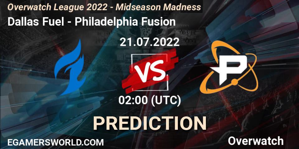 Dallas Fuel contre Philadelphia Fusion : prédiction de match. 21.07.22. Overwatch, Overwatch League 2022 - Midseason Madness