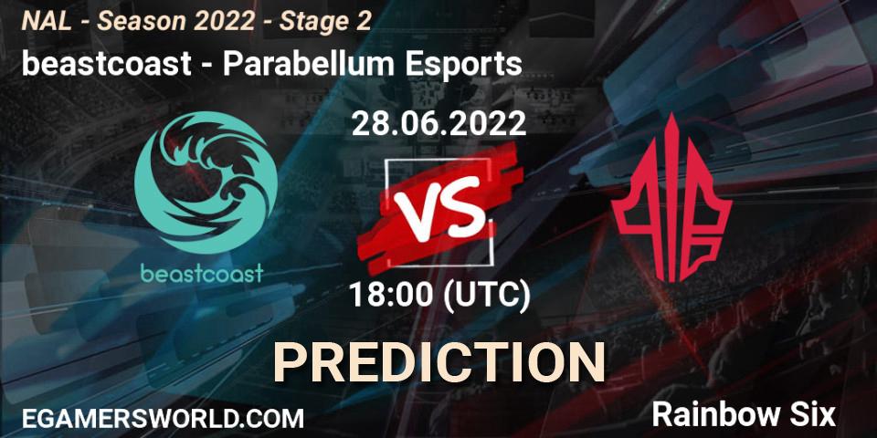 beastcoast contre Parabellum Esports : prédiction de match. 28.06.2022 at 18:00. Rainbow Six, NAL - Season 2022 - Stage 2