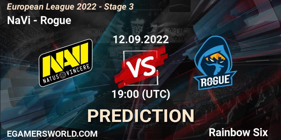 NaVi contre Rogue : prédiction de match. 12.09.2022 at 19:45. Rainbow Six, European League 2022 - Stage 3