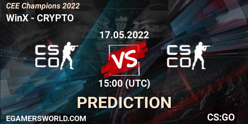 WinX contre CRYPTO : prédiction de match. 17.05.2022 at 15:00. Counter-Strike (CS2), CEE Champions 2022