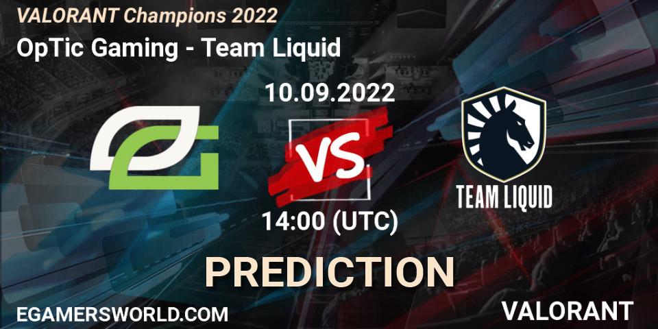 OpTic Gaming contre Team Liquid : prédiction de match. 10.09.22. VALORANT, VALORANT Champions 2022