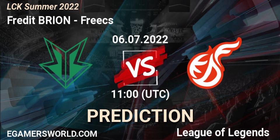 Fredit BRION contre Freecs : prédiction de match. 06.07.2022 at 11:40. LoL, LCK Summer 2022