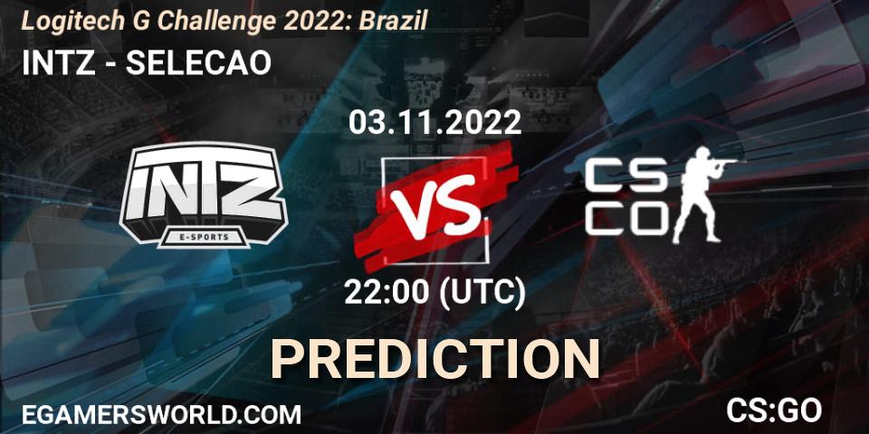 INTZ contre SELECAO : prédiction de match. 03.11.2022 at 22:00. Counter-Strike (CS2), Logitech G Challenge 2022: Brazil