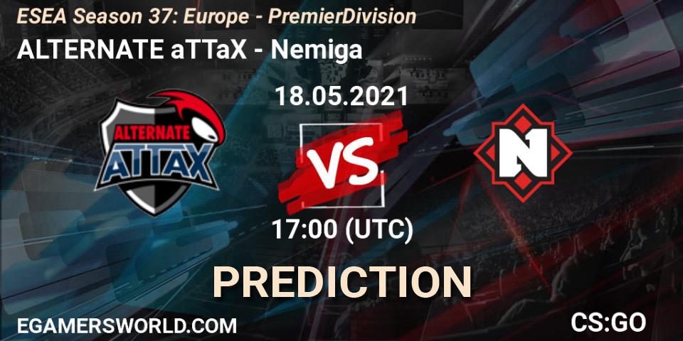 ALTERNATE aTTaX contre Nemiga : prédiction de match. 27.05.2021 at 17:00. Counter-Strike (CS2), ESEA Season 37: Europe - Premier Division