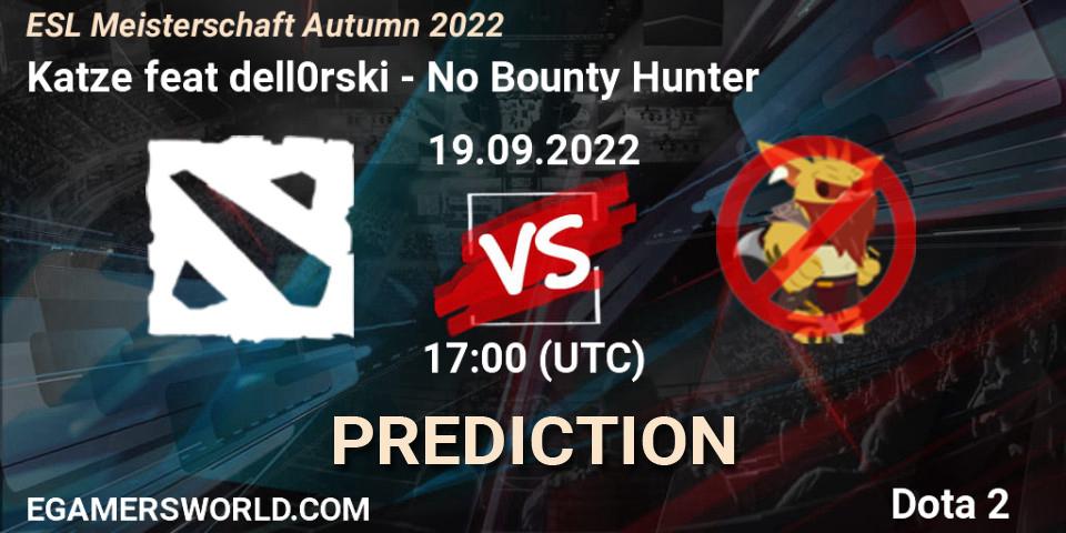 Katze feat dell0rski contre No Bounty Hunter : prédiction de match. 19.09.2022 at 17:03. Dota 2, ESL Meisterschaft Autumn 2022