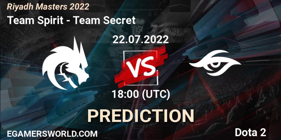 Team Spirit contre Team Secret : prédiction de match. 22.07.2022 at 18:07. Dota 2, Riyadh Masters 2022