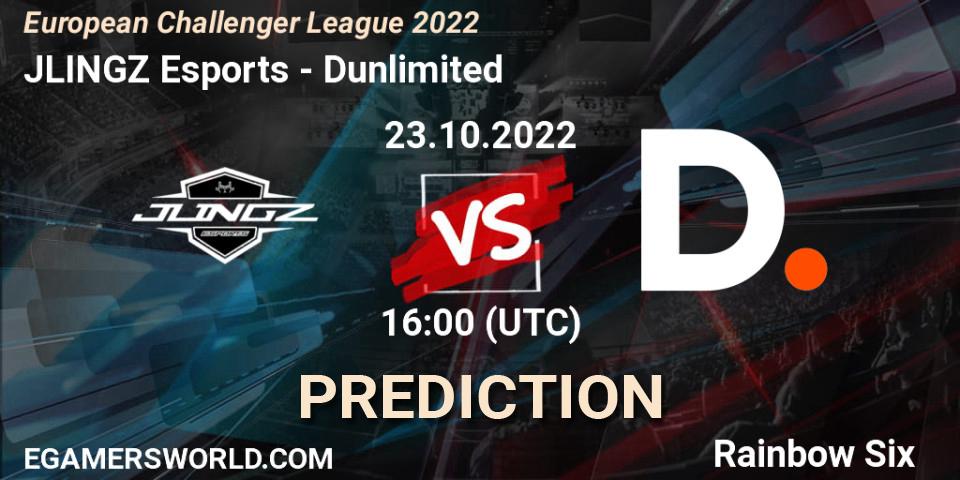 JLINGZ Esports contre Dunlimited : prédiction de match. 23.10.2022 at 16:00. Rainbow Six, European Challenger League 2022