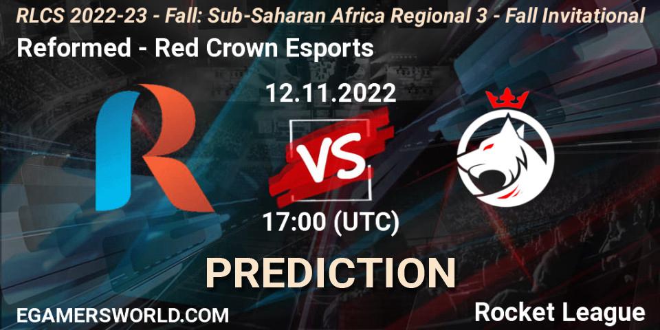 Reformed contre Red Crown Esports : prédiction de match. 12.11.2022 at 17:00. Rocket League, RLCS 2022-23 - Fall: Sub-Saharan Africa Regional 3 - Fall Invitational