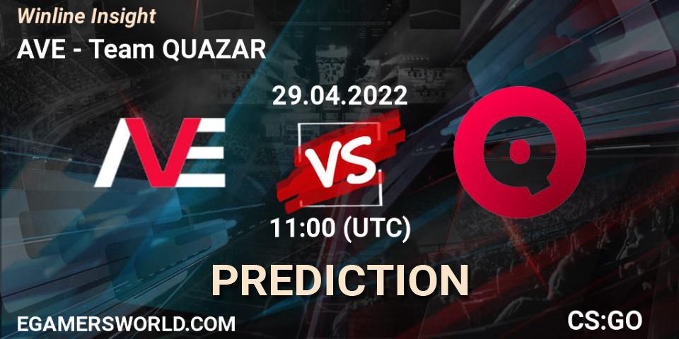 AVE contre QUAZAR : prédiction de match. 29.04.2022 at 11:00. Counter-Strike (CS2), Winline Insight