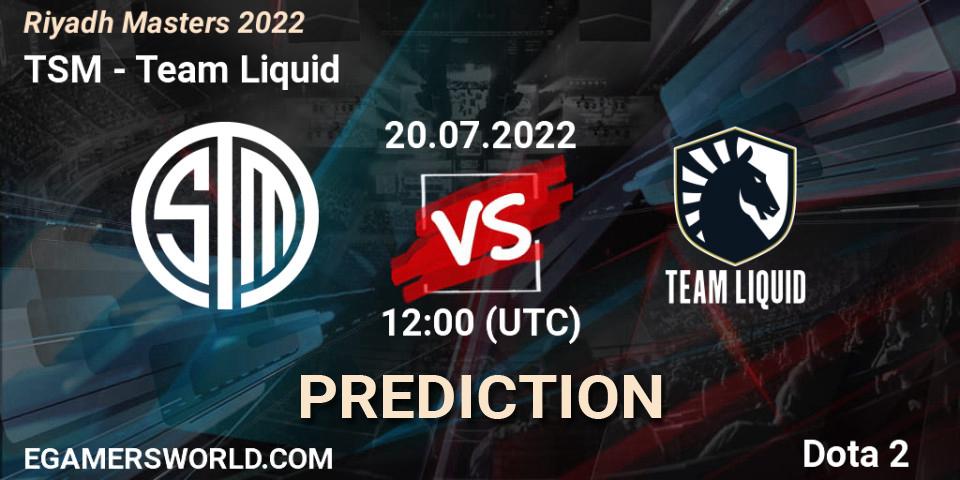 TSM contre Team Liquid : prédiction de match. 20.07.2022 at 12:38. Dota 2, Riyadh Masters 2022