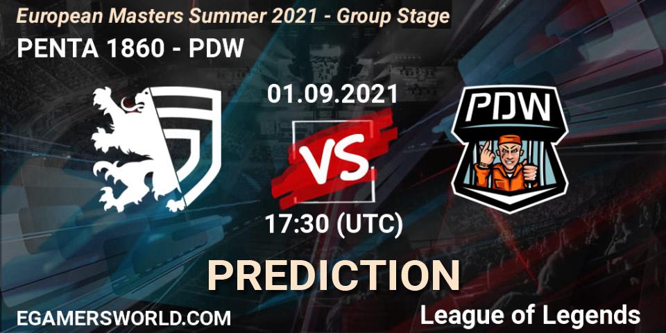 PENTA 1860 contre PDW : prédiction de match. 01.09.2021 at 17:30. LoL, European Masters Summer 2021 - Group Stage