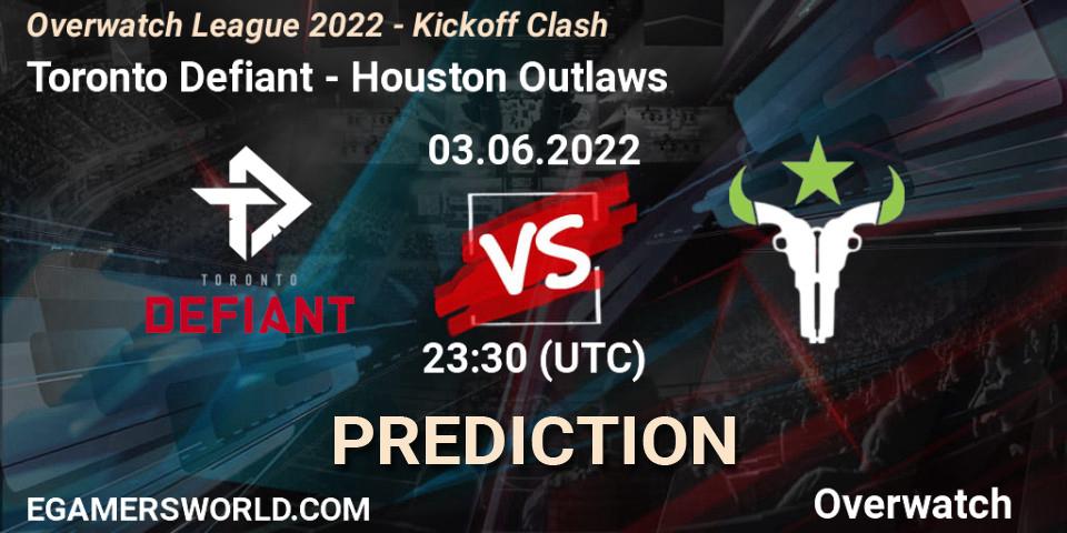 Toronto Defiant contre Houston Outlaws : prédiction de match. 04.06.2022 at 00:00. Overwatch, Overwatch League 2022 - Kickoff Clash