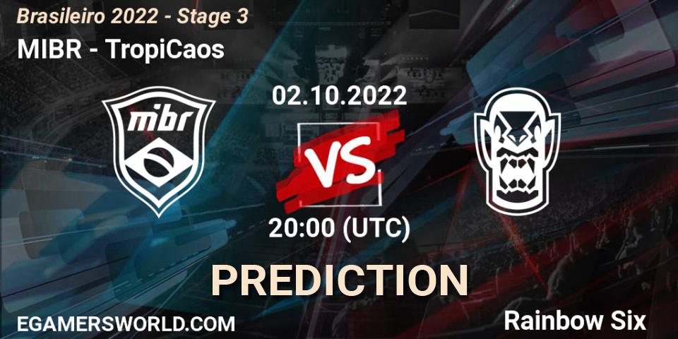 MIBR contre TropiCaos : prédiction de match. 02.10.2022 at 20:00. Rainbow Six, Brasileirão 2022 - Stage 3