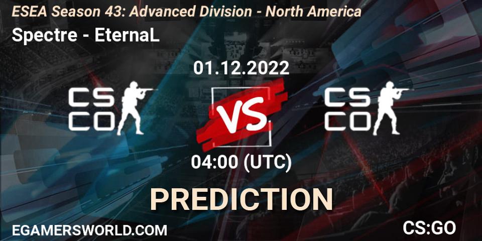 Spectre contre EternaL : prédiction de match. 01.12.22. CS2 (CS:GO), ESEA Season 43: Advanced Division - North America