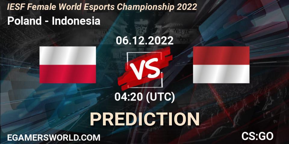 Poland contre Indonesia : prédiction de match. 06.12.2022 at 03:30. Counter-Strike (CS2), IESF Female World Esports Championship 2022
