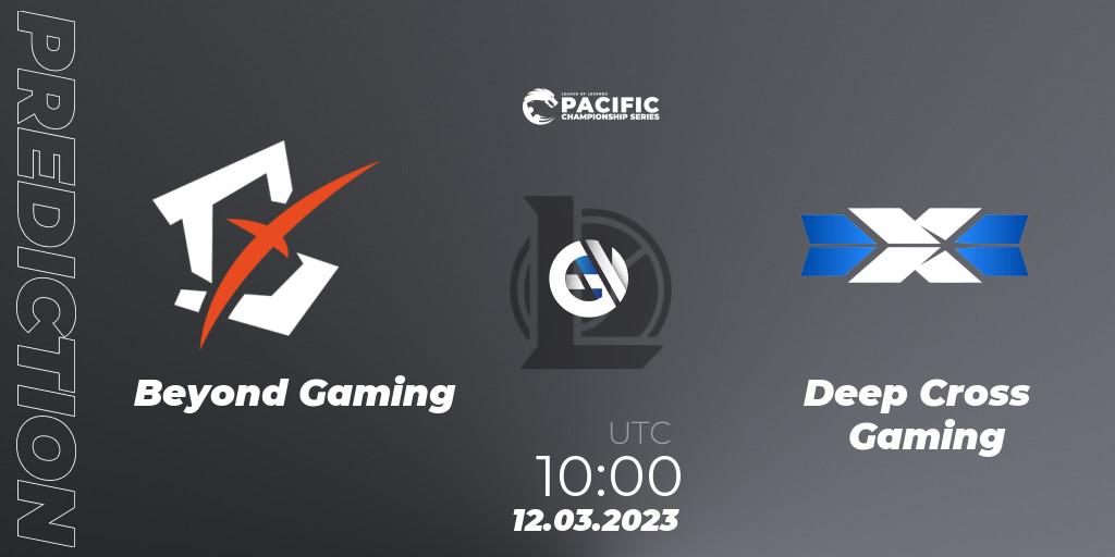 Beyond Gaming contre Deep Cross Gaming : prédiction de match. 12.03.2023 at 10:00. LoL, PCS Spring 2023 - Group Stage