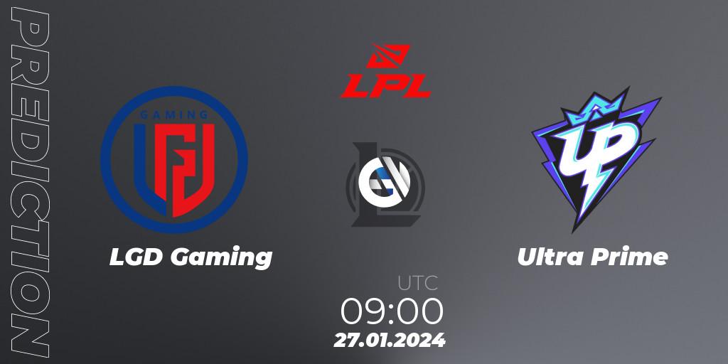 LGD Gaming contre Ultra Prime : prédiction de match. 27.01.2024 at 09:00. LoL, LPL Spring 2024 - Group Stage
