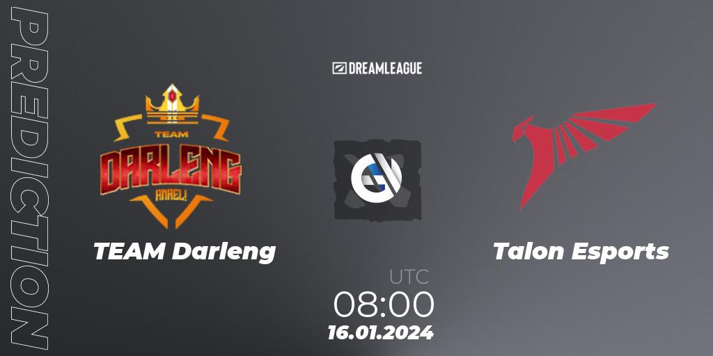 TEAM Darleng contre Talon Esports : prédiction de match. 16.01.2024 at 08:00. Dota 2, DreamLeague Season 22: Southeast Asia Closed Qualifier