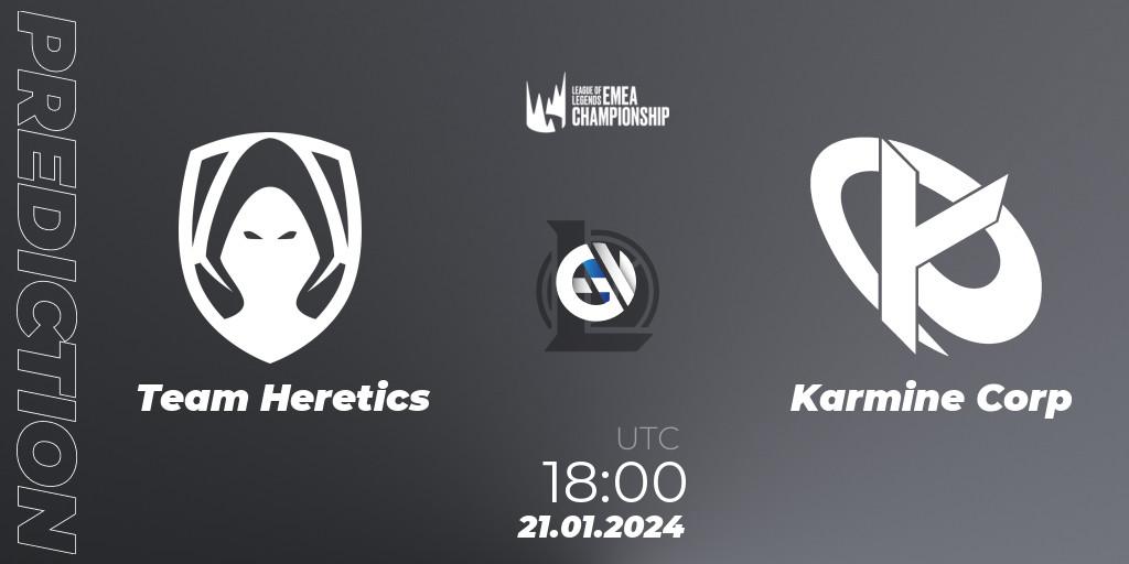 Team Heretics contre Karmine Corp : prédiction de match. 22.01.2024 at 20:00. LoL, LEC Winter 2024 - Regular Season
