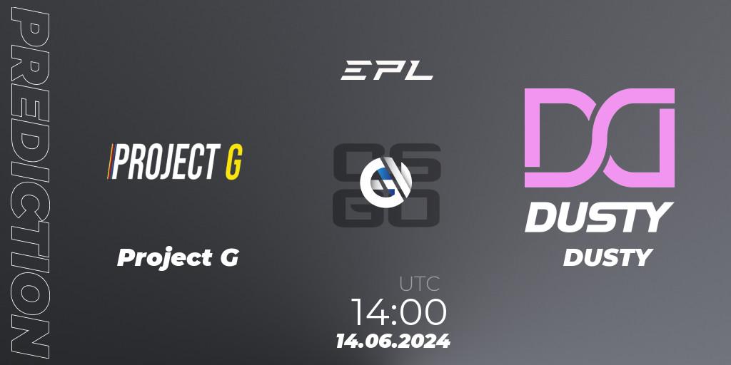 Project G contre DUSTY : prédiction de match. 14.06.2024 at 14:00. Counter-Strike (CS2), European Pro League Season 18: Division 2