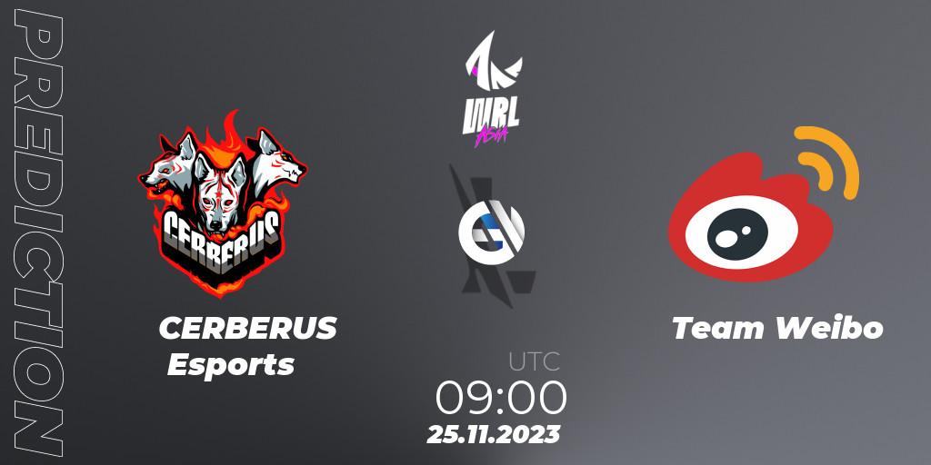 CERBERUS Esports contre Team Weibo : prédiction de match. 25.11.2023 at 09:00. Wild Rift, WRL Asia 2023 - Season 2 - Regular Season