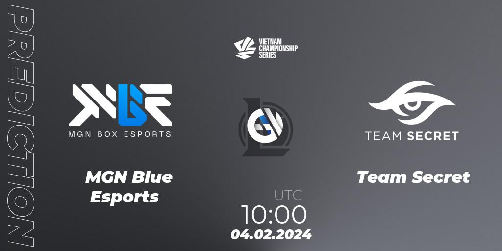MGN Blue Esports contre Team Secret : prédiction de match. 04.02.2024 at 10:00. LoL, VCS Dawn 2024 - Group Stage