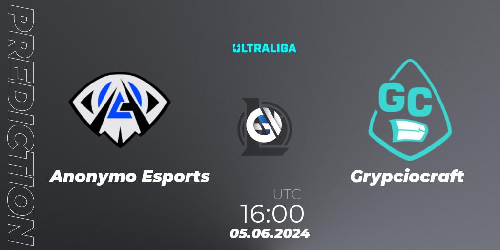 Anonymo Esports contre Grypciocraft : prédiction de match. 05.06.2024 at 16:00. LoL, Ultraliga Season 12