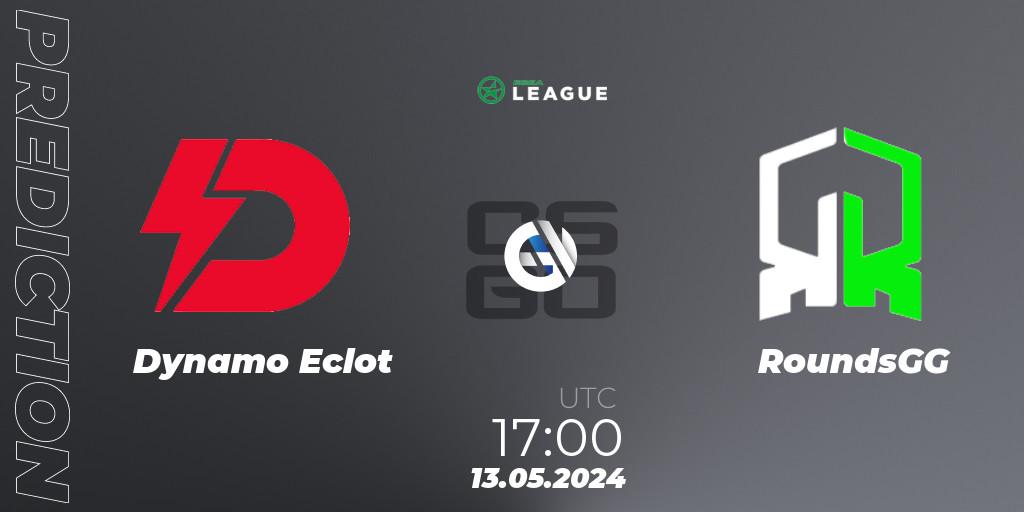 Dynamo Eclot contre RoundsGG : prédiction de match. 13.05.2024 at 17:00. Counter-Strike (CS2), ESEA Season 49: Advanced Division - Europe