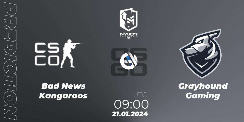 Bad News KangaroosN contre Grayhound Gaming : prédiction de match. 21.01.2024 at 09:00. Counter-Strike (CS2), PGL CS2 Major Copenhagen 2024 Oceania RMR Closed Qualifier