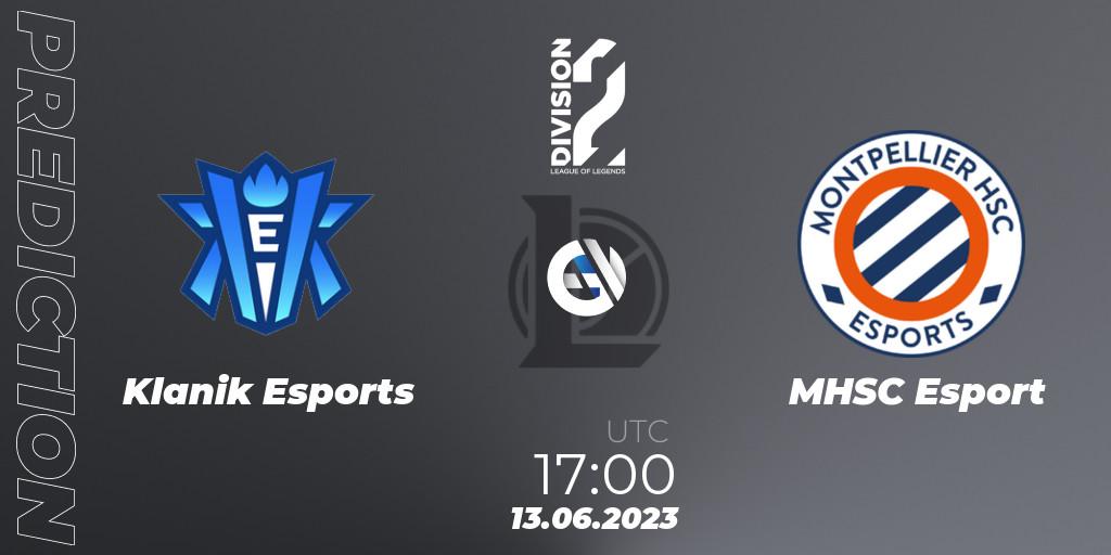 Klanik Esports contre MHSC Esport : prédiction de match. 13.06.23. LoL, LFL Division 2 Summer 2023 - Group Stage