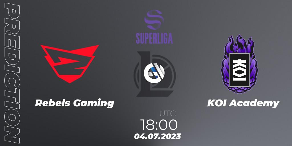 Rebels Gaming contre KOI Academy : prédiction de match. 04.07.2023 at 18:00. LoL, Superliga Summer 2023 - Group Stage