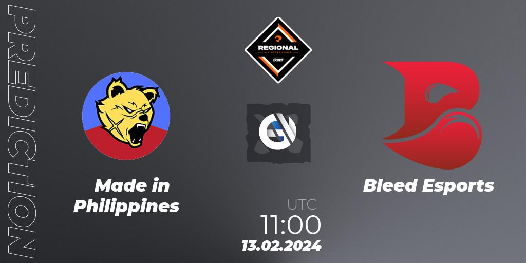 Made in Philippines contre Bleed Esports : prédiction de match. 13.02.2024 at 12:37. Dota 2, RES Regional Series: SEA #1