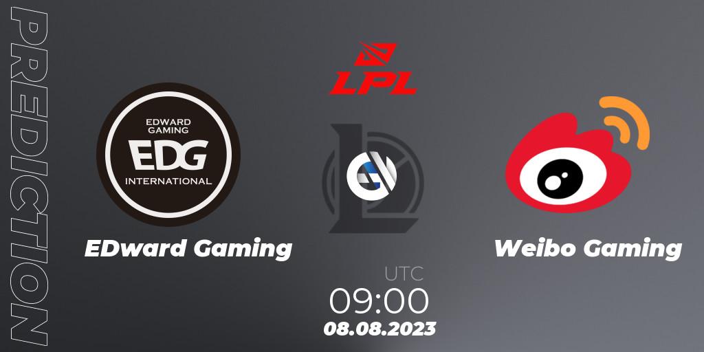 EDward Gaming contre Weibo Gaming : prédiction de match. 08.08.2023 at 09:00. LoL, LPL Regional Finals 2023