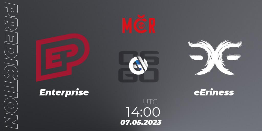 Enterprise contre eEriness : prédiction de match. 07.05.2023 at 14:30. Counter-Strike (CS2), Tipsport Cup Bratislava 2023: Closed Qualifier