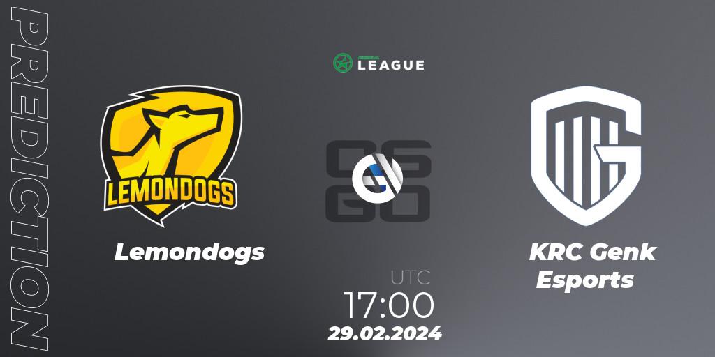 Lemondogs contre KRC Genk Esports : prédiction de match. 29.02.24. CS2 (CS:GO), ESEA Season 48: Advanced Division - Europe