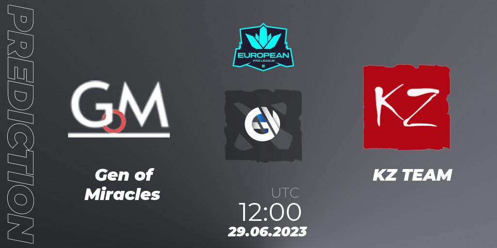 Gen of Miracles contre KZ TEAM : prédiction de match. 28.06.2023 at 15:02. Dota 2, European Pro League Season 10