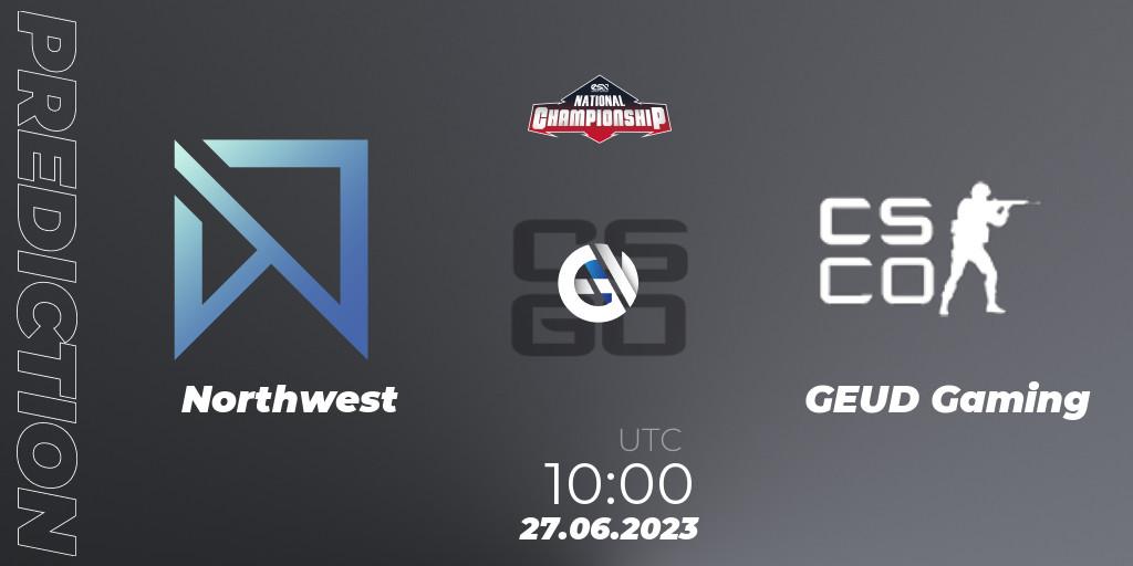 Northwest contre GEUD Gaming : prédiction de match. 27.06.2023 at 10:15. Counter-Strike (CS2), ESN National Championship 2023
