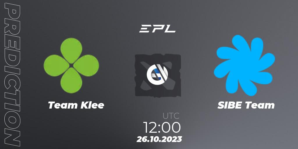 Team Klee contre SIBE Team : prédiction de match. 26.10.2023 at 12:00. Dota 2, European Pro League Season 13