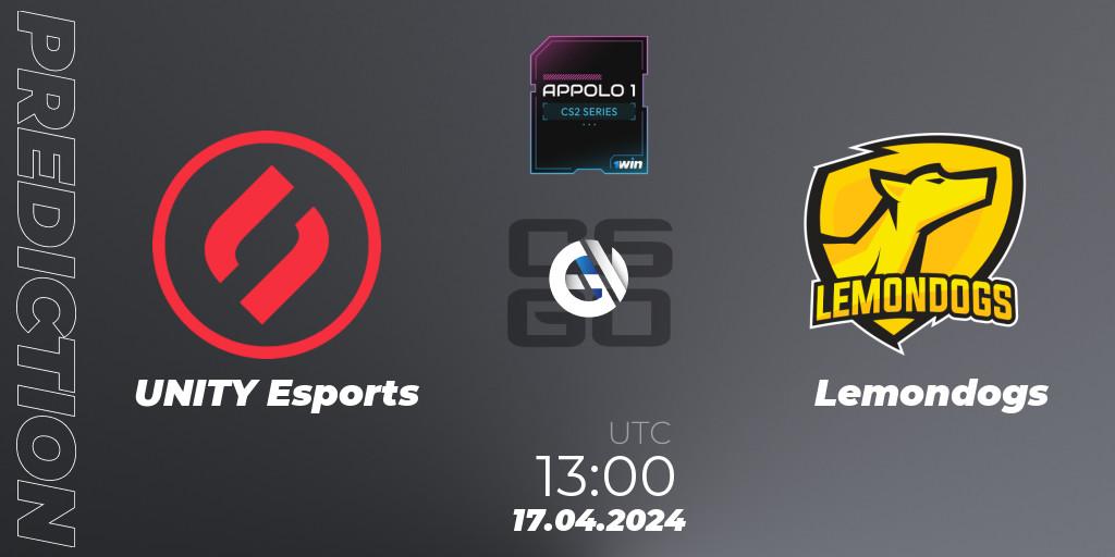 UNITY Esports contre Lemondogs : prédiction de match. 17.04.2024 at 13:00. Counter-Strike (CS2), Appolo1 Series: Phase 1