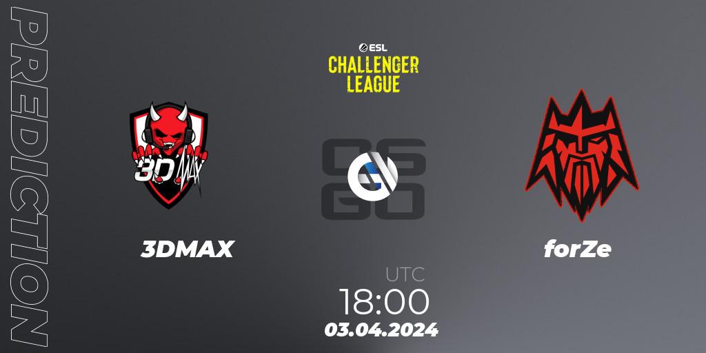 3DMAX contre forZe : prédiction de match. 03.04.24. CS2 (CS:GO), ESL Challenger League Season 47: Europe