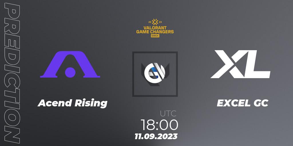 Acend Rising contre EXCEL GC : prédiction de match. 11.09.2023 at 15:10. VALORANT, VCT 2023: Game Changers EMEA Stage 3 - Group Stage