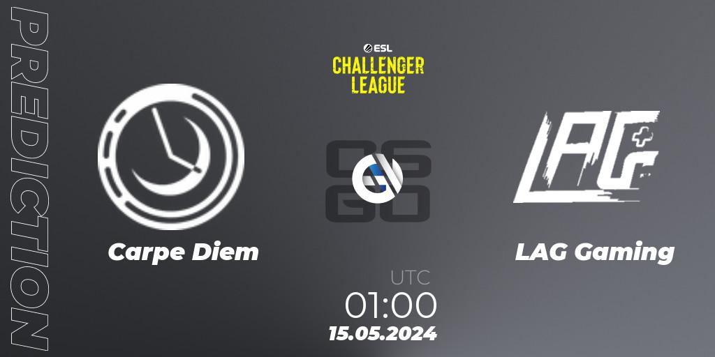 Carpe Diem contre LAG Gaming : prédiction de match. 15.05.2024 at 01:00. Counter-Strike (CS2), ESL Challenger League Season 47: North America