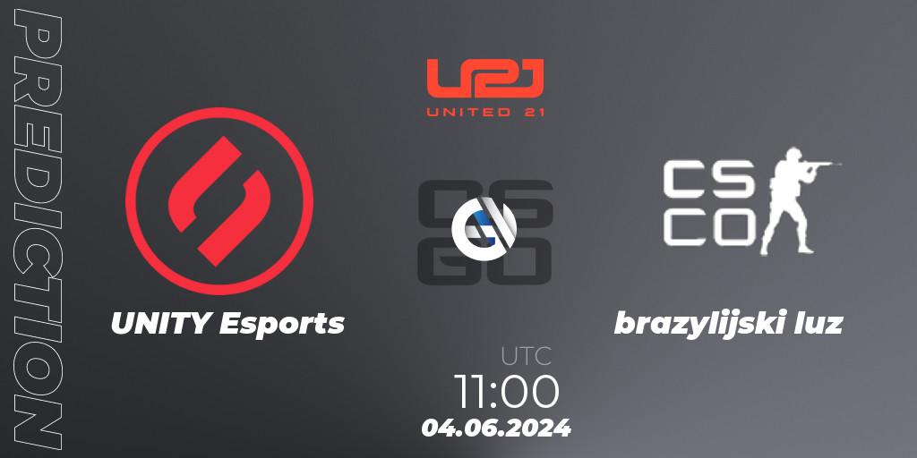 UNITY Esports contre brazylijski luz : prédiction de match. 04.06.2024 at 11:00. Counter-Strike (CS2), United21 Season 16