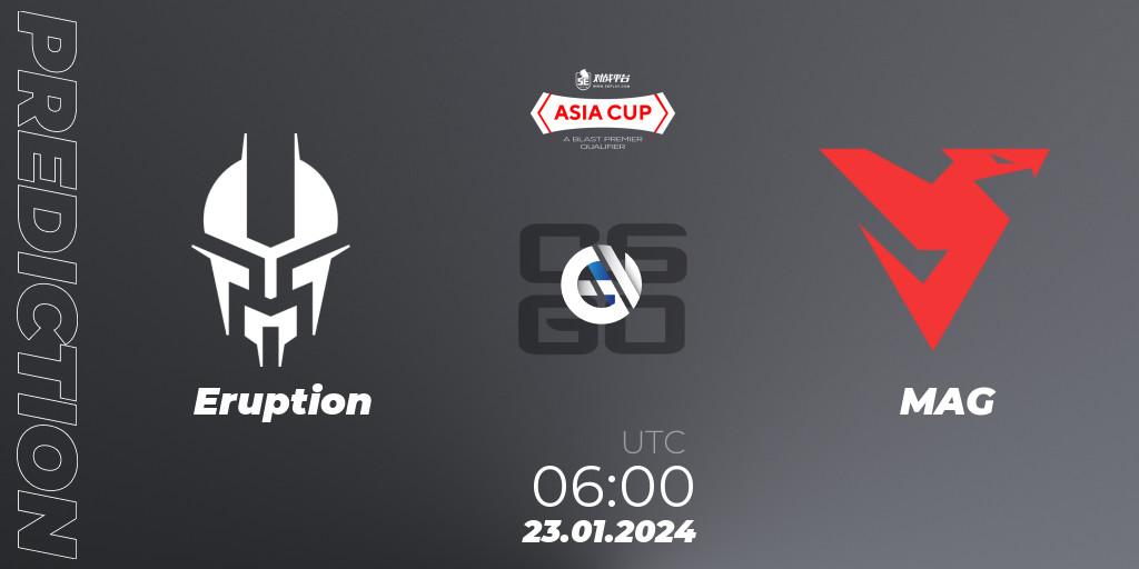 Eruption contre MAG : prédiction de match. 23.01.24. CS2 (CS:GO), 5E Arena Asia Cup Spring 2024: Asian Qualifier #1