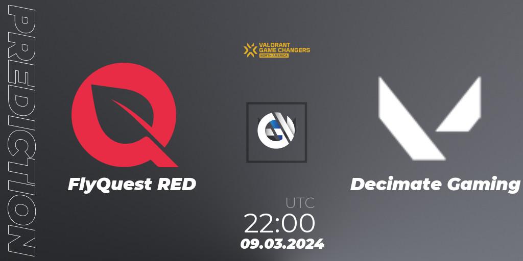 FlyQuest RED contre Decimate Gaming : prédiction de match. 09.03.2024 at 22:00. VALORANT, VCT 2024: Game Changers North America Series Series 1